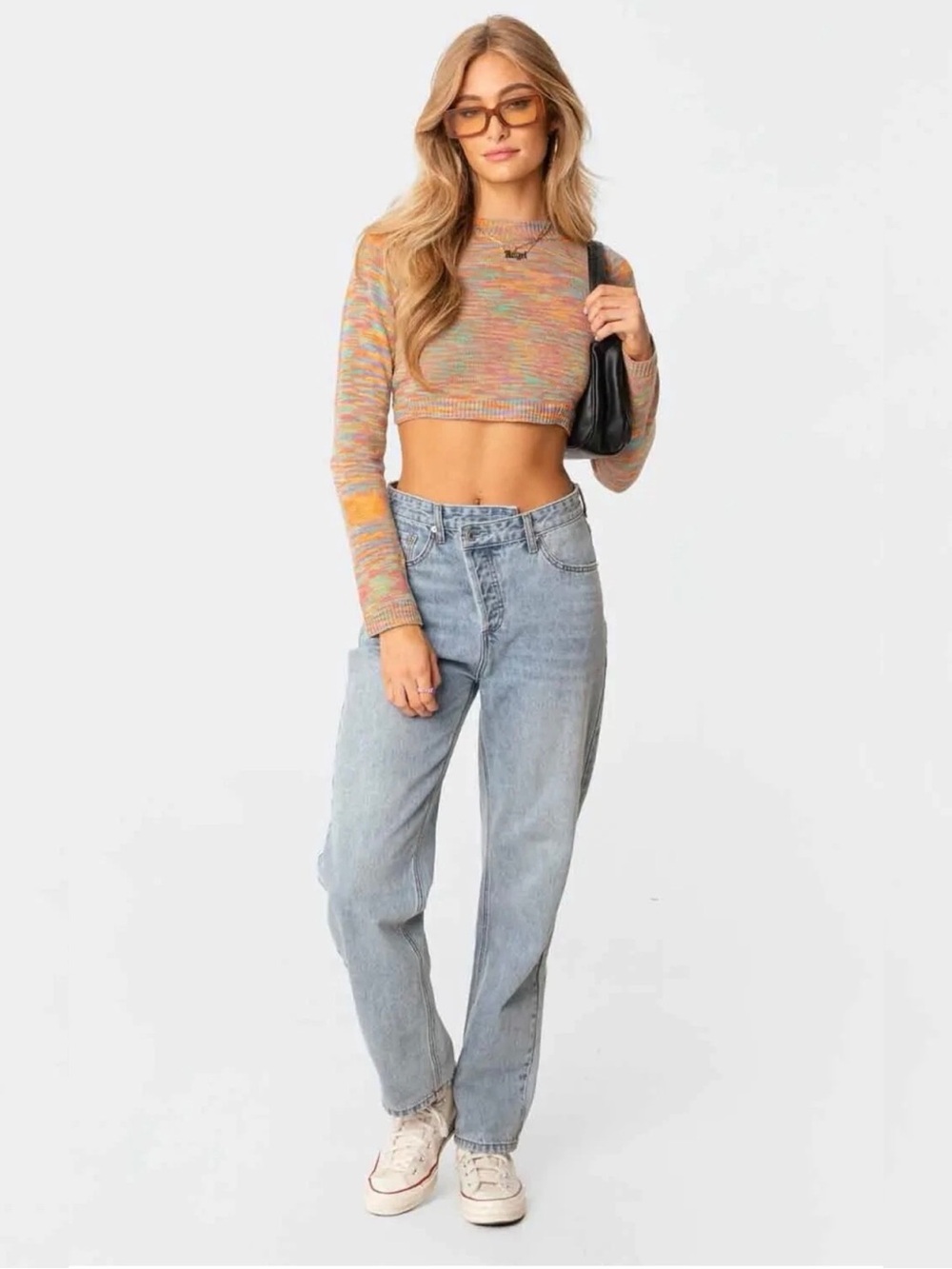 Edikted Medina Open Back Cropped Knit Sweater Multicolor Medium